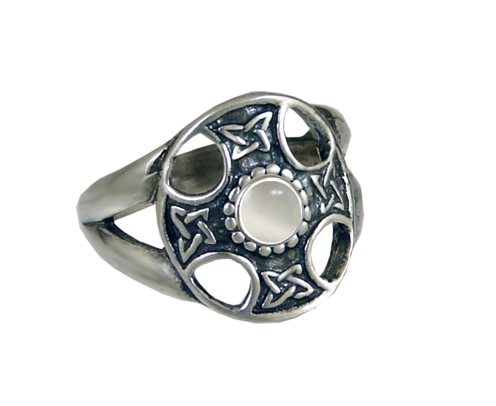 Sterling Silver Celtic Solar Cross Ring With White Moonstone Size 13